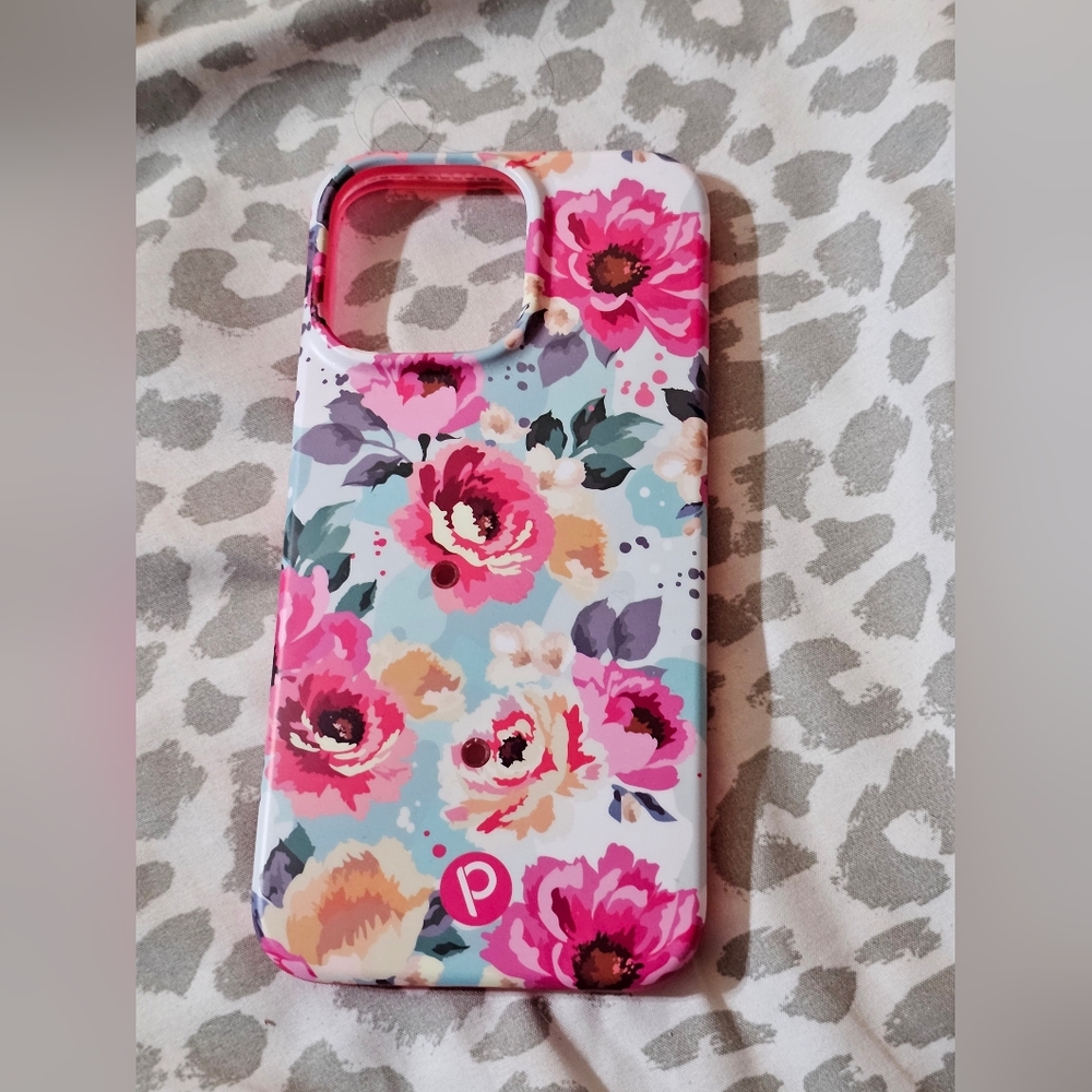 Iphone 14 pro max pink peonies loopy case no loop